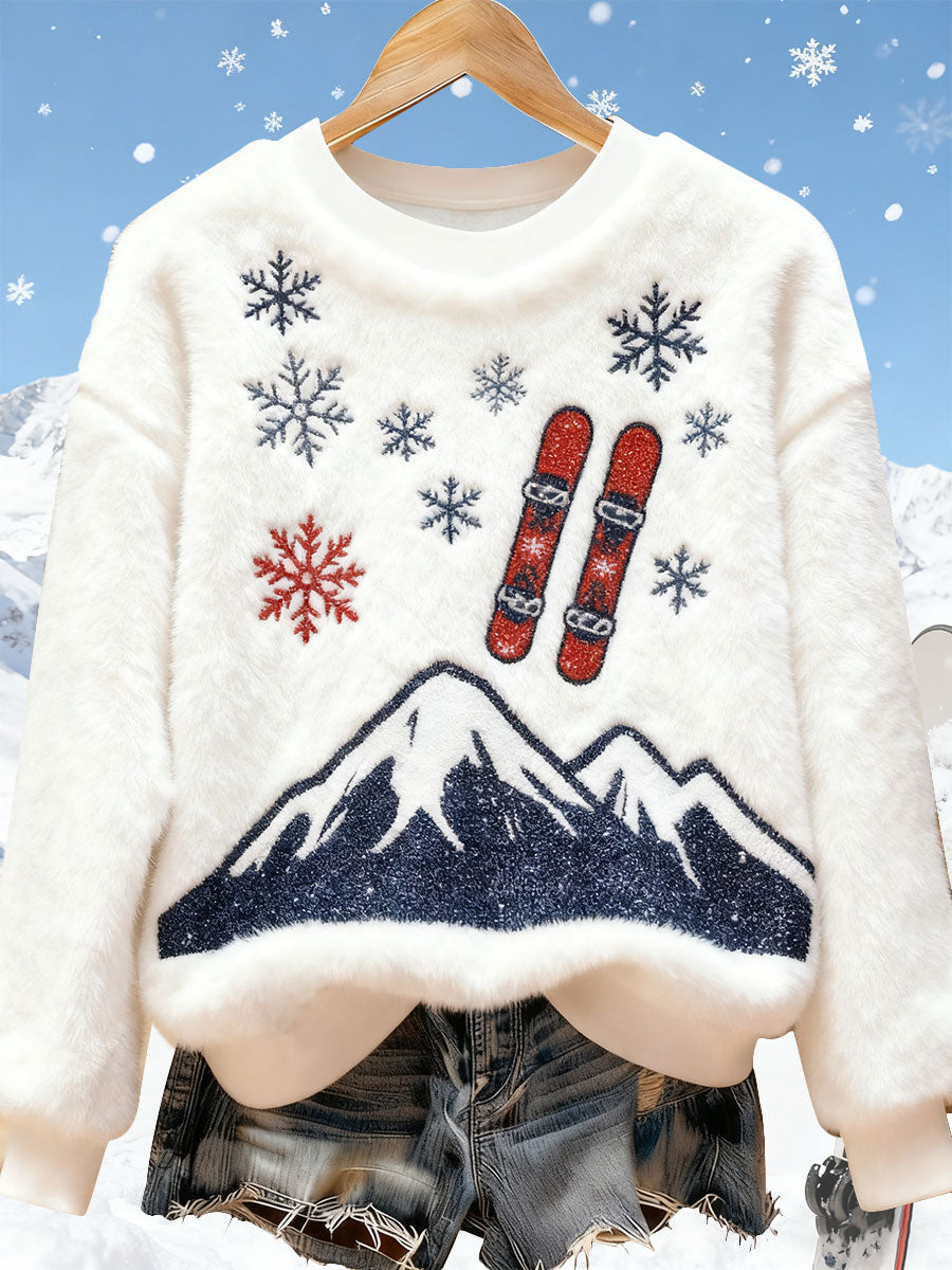 Damen Ski Kunstdruck Casual Top