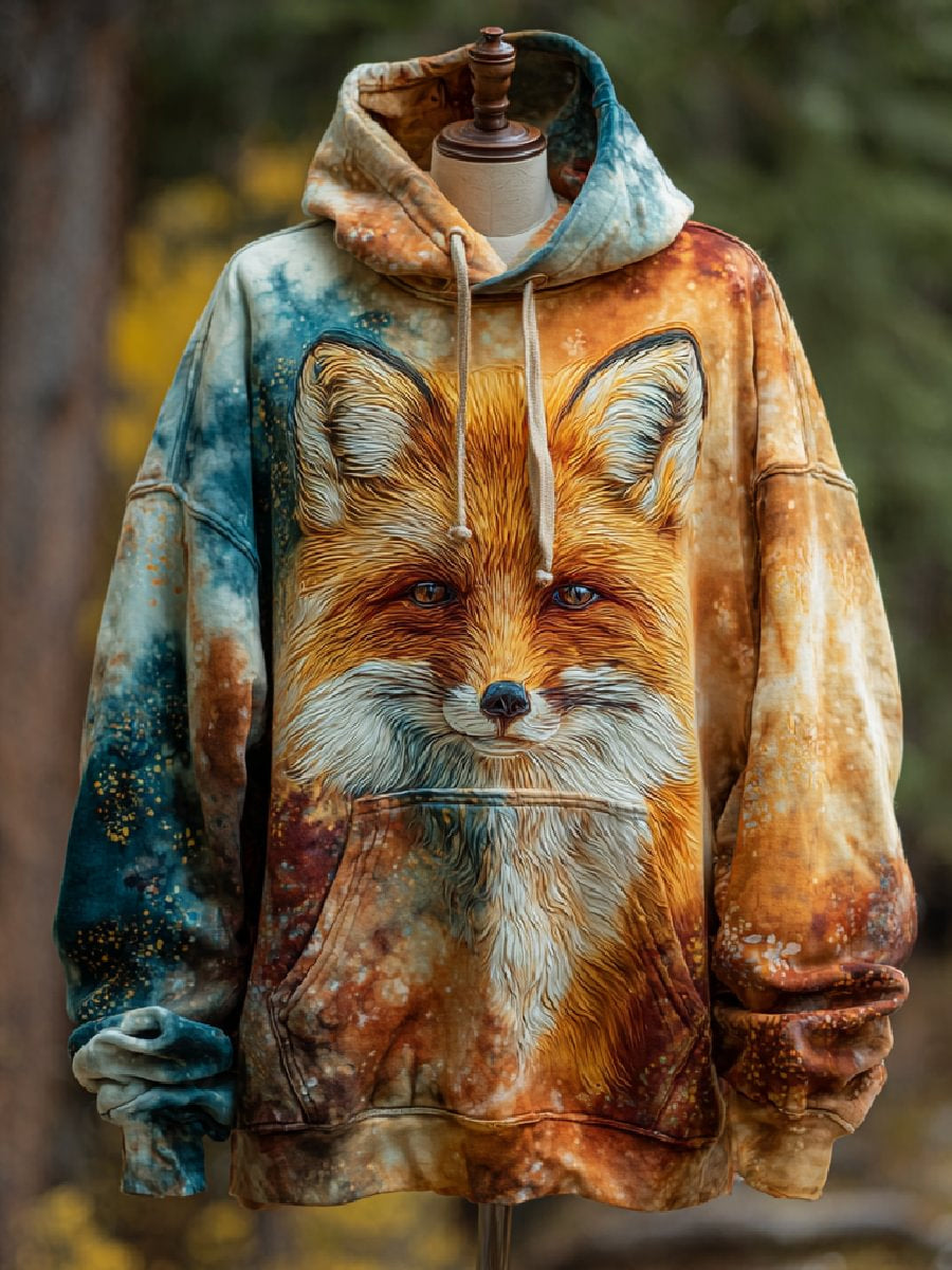 Herren Fox Art Print Casual Hoodie
