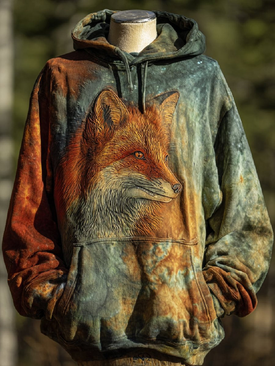 Herren Fox Art Print Casual Hoodie