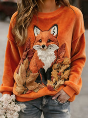 Damen Fox Print Casual Flanell Hoodie