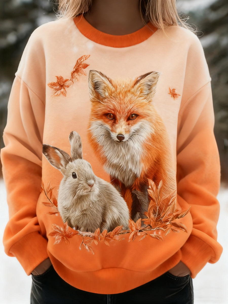 Damen bester Partner Fox und Bunny Print Casual Flanell Sweatshirt