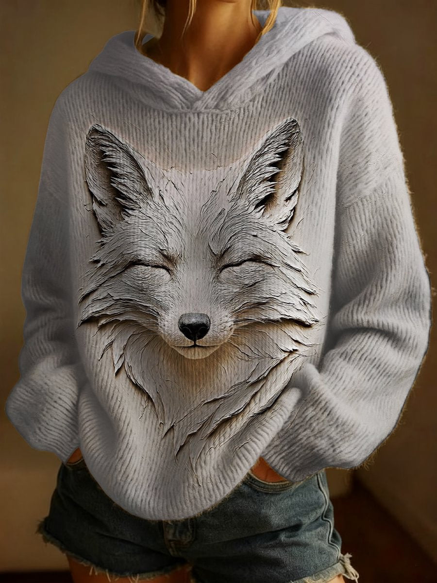 Damen Winter Fox Kunstdruck Pullover