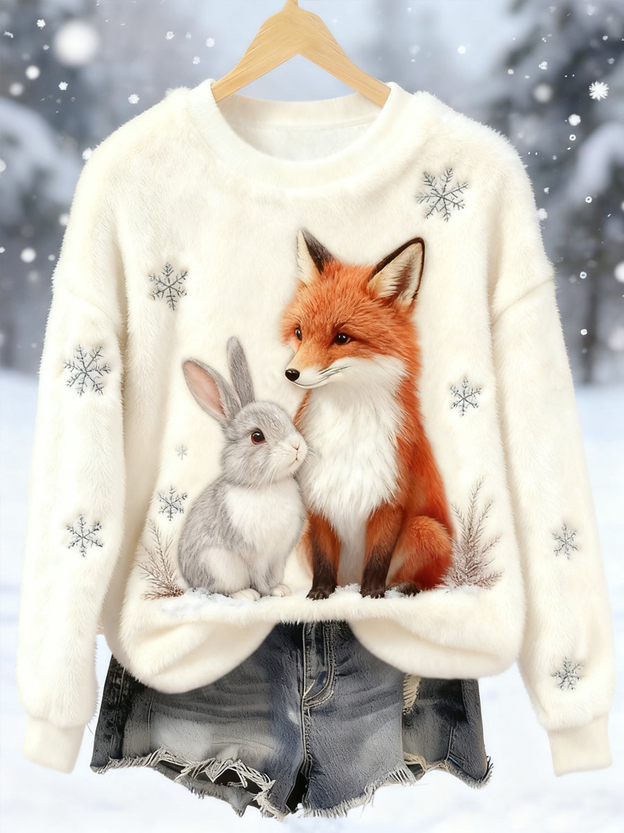 Frauen bester Partner Fox und Bunny Print Casual Flanell Hoodie