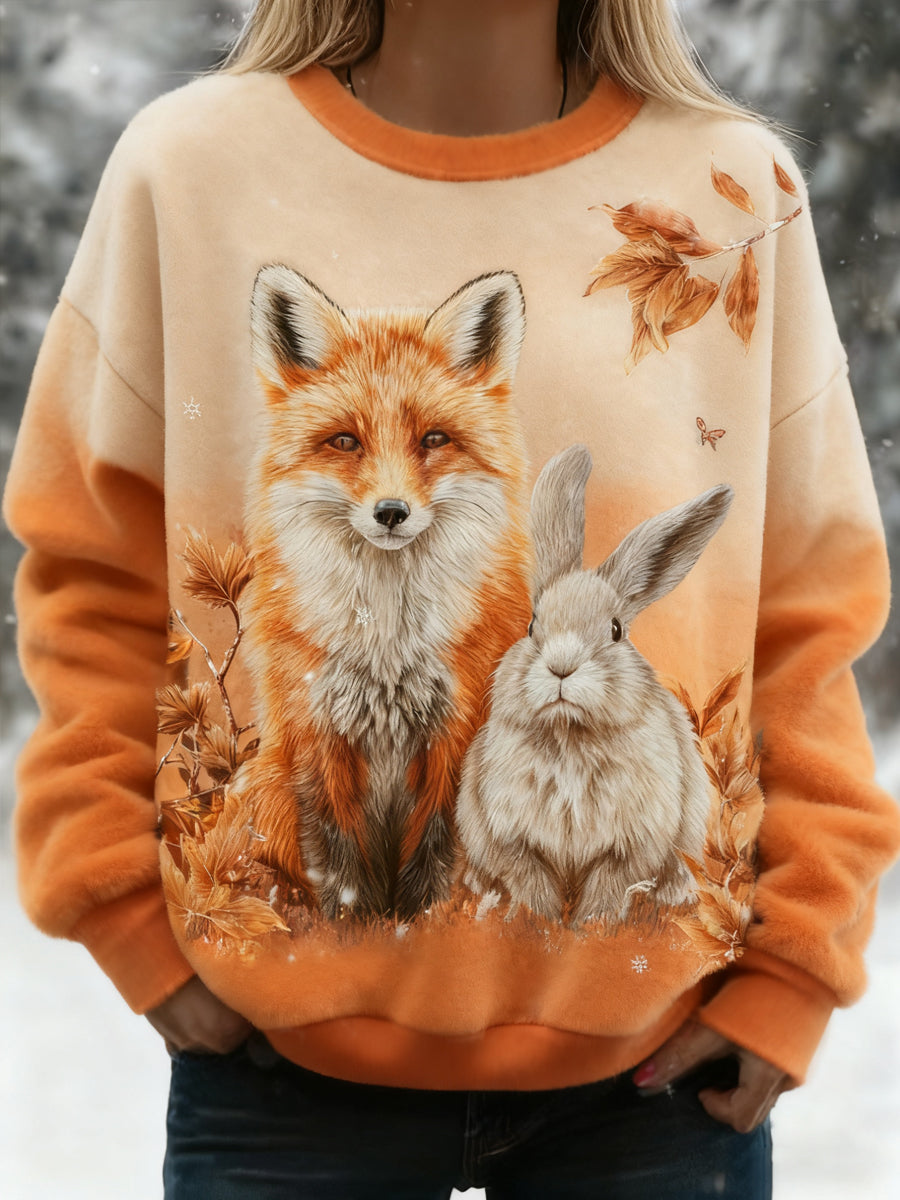 Damen bester Partner Fox und Bunny Print Casual Flanell Sweatshirt