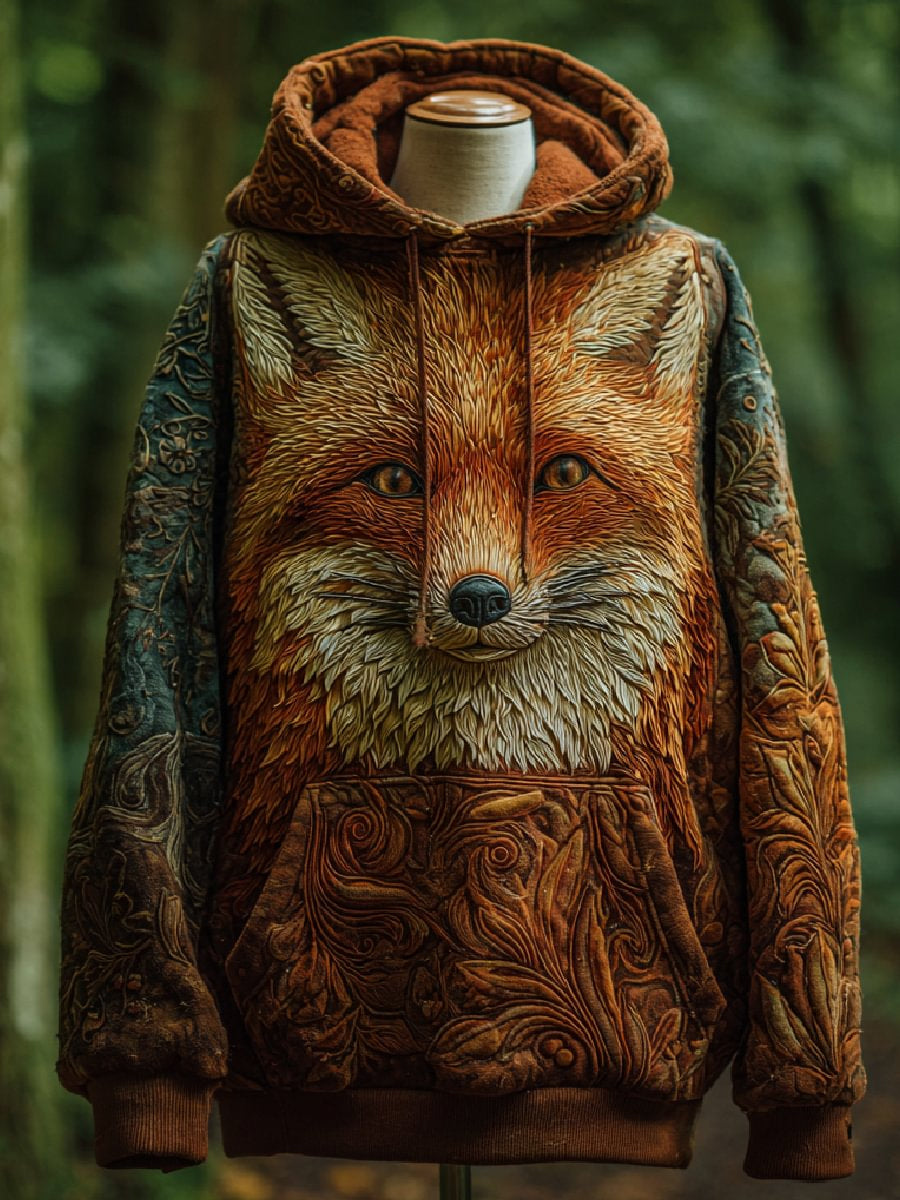 Herren Fox Art Print Casual Hoodie