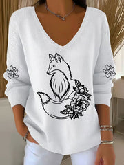 Damen Fox Print Casual Top