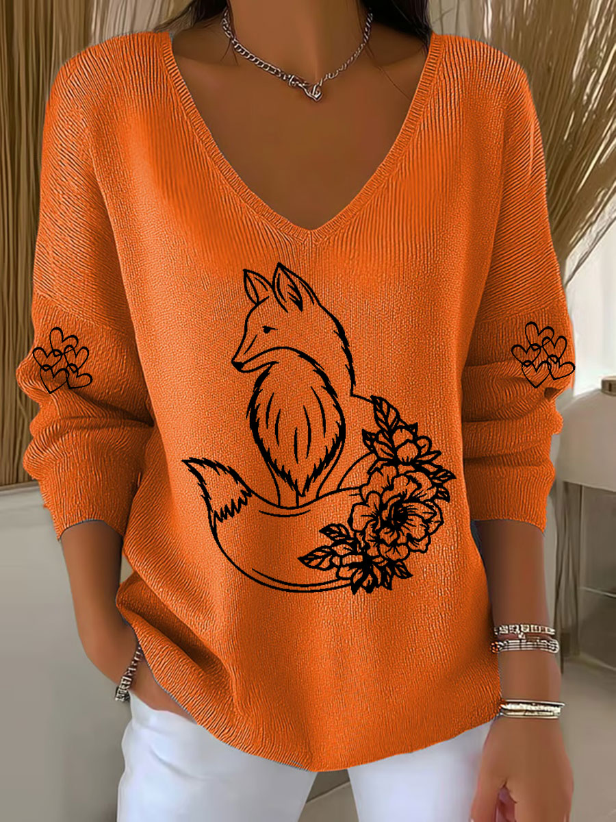 Damen Fox Print Casual Top