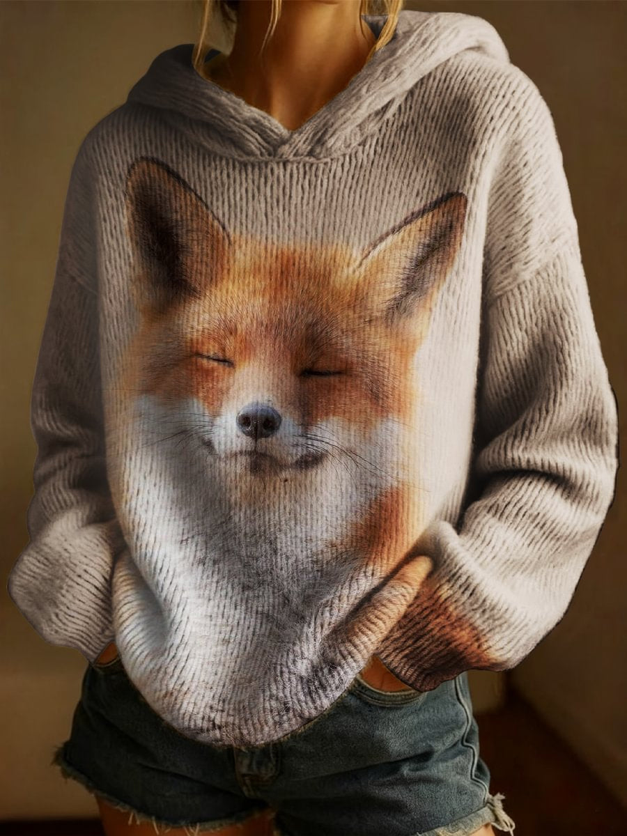Damen Winter Fox Kunstdruck Pullover