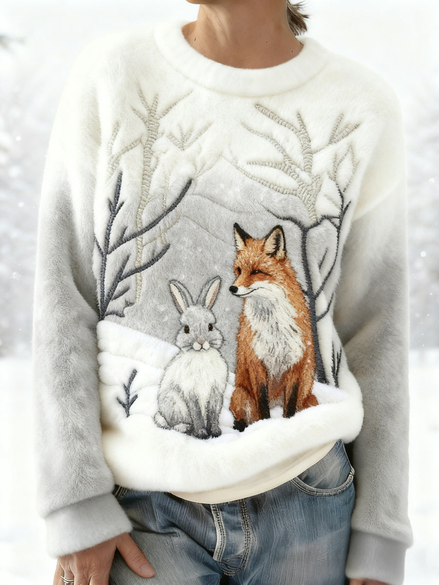 Damen bester Partner Fox und Bunny Print Casual Flanell Sweatshirt