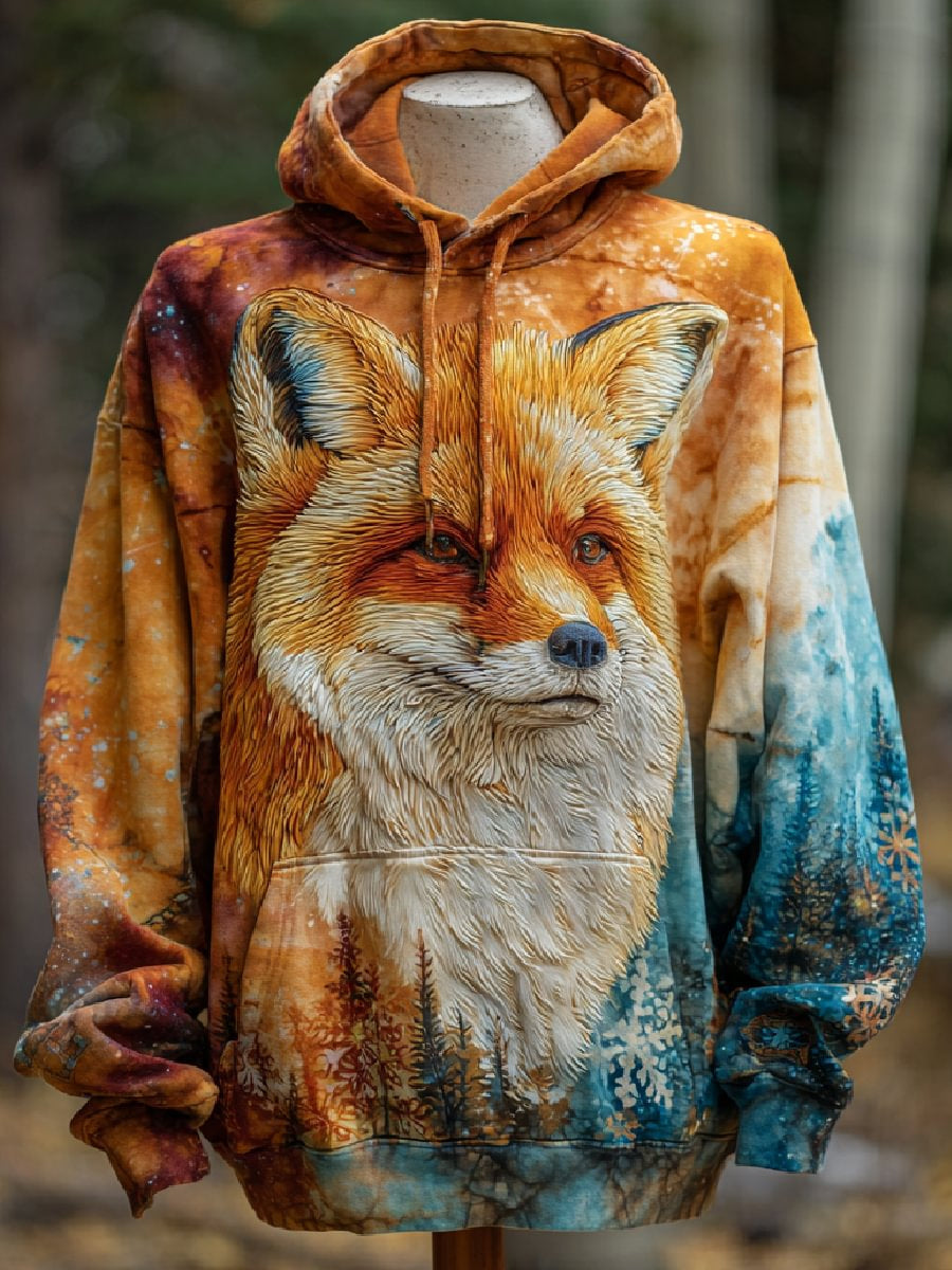 Herren Fox Art Print Casual Hoodie