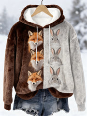 Frauen bester Partner Fox und Bunny Print Casual Flanell Hoodie