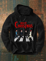 Herren Frohe Weihnachten Retro Klassisches legendäres Rock Band Print Geschenk für Fans Casual Waffel Hoodie