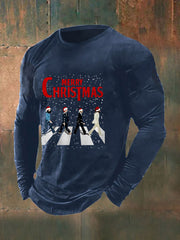 Herren Frohe Weihnachten Retro Klassische Legendäre Rock Band Print Geschenk für Fans Lässiges Langarm T-Shirt