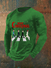 Herren Frohe Weihnachten Retro Klassische Legendäre Rock Band Print Geschenk für Fans Lässiges Langarm T-Shirt