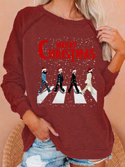 Damen Frohe Weihnachten Retro Klassische Legendäre Rock Band Print Geschenk für Fans Casual Sweatshirt