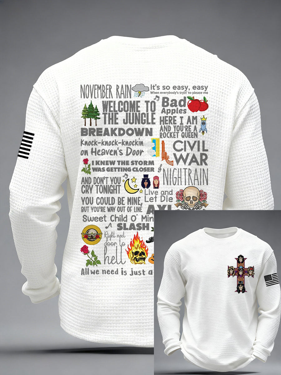 Herren Rock Print Waffel Langarm T-Shirt