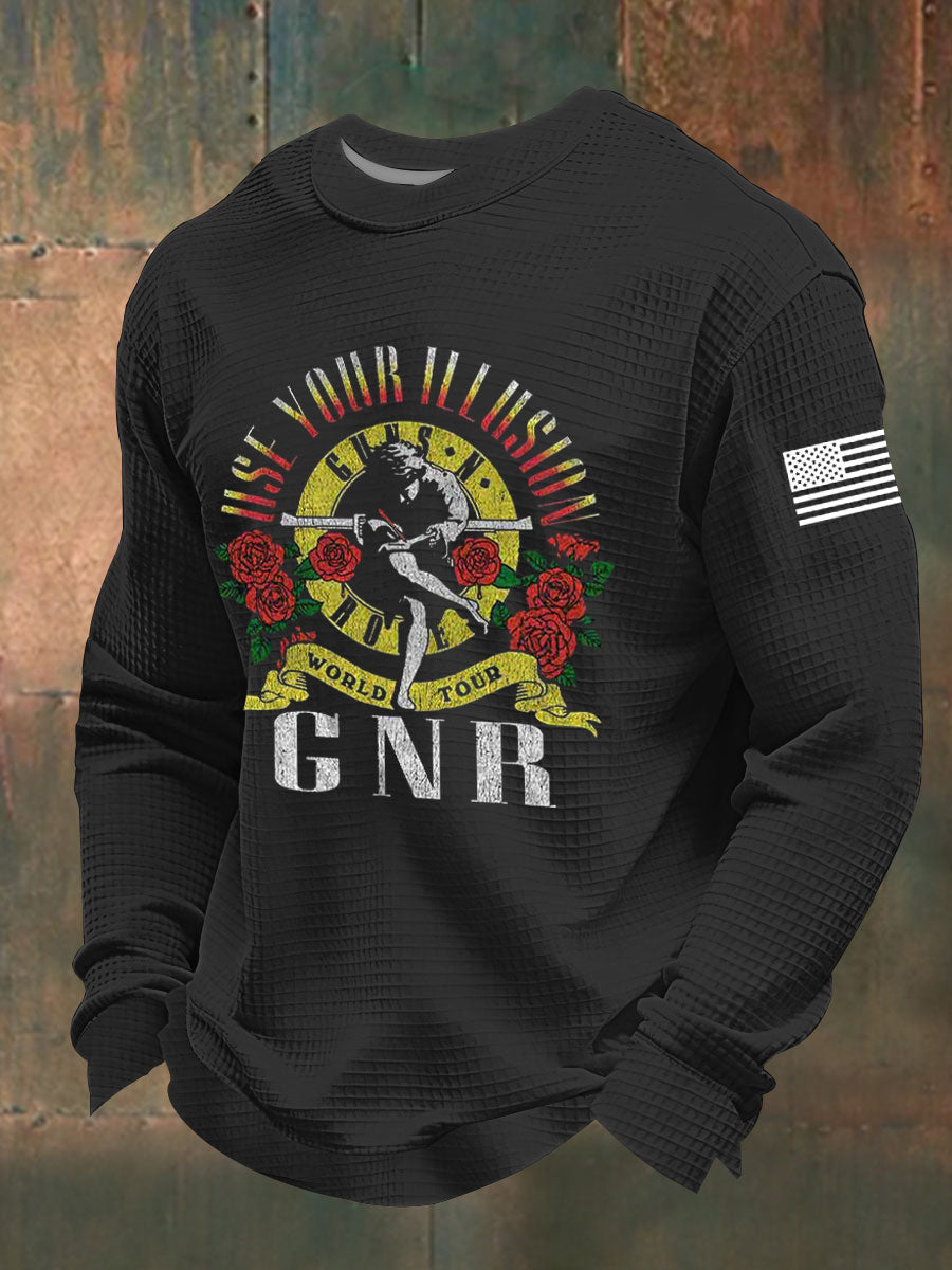 Herren Rock Print Waffel Langarm T-Shirt