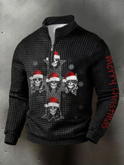 Herren Rock Print Bedruckter Waffel Kapuzen pullover mit Reiß verschluss