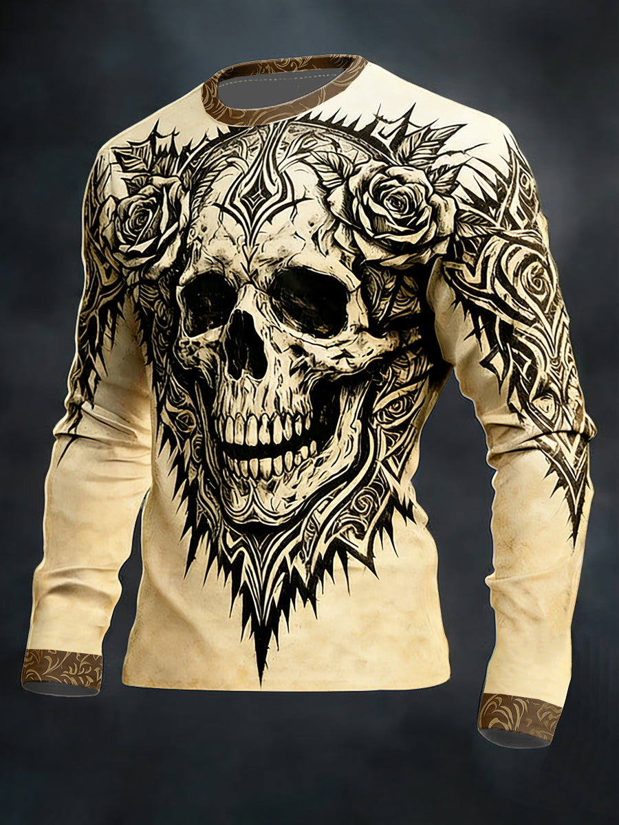 Herren Gothic Dunkler Schädel lang ärmel iges Rundhals-T-Shirt
