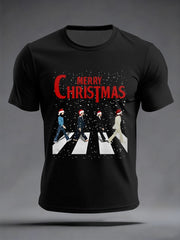 Herren Retro Classic Legendary Rock Band Frohe Weihnachten Print Geschenk für Fans Casual Tee