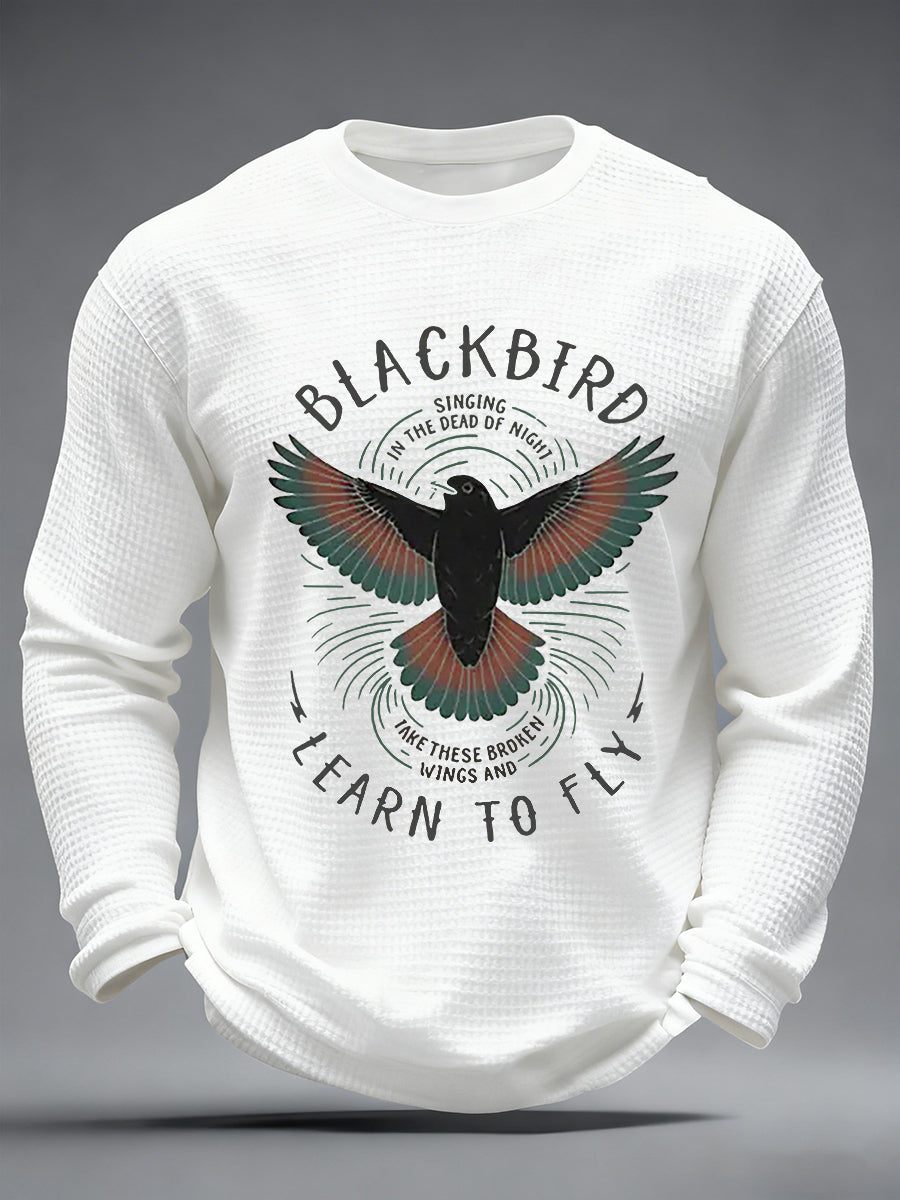 Herren Retro Classic Legendary Rock Band Print Geschenk für Fans Casual Waffel Langarm T-Shirt