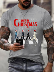 Herren Frohe Weihnachten Retro Klassisch Legendäre Rock Band Print Casual T-Shirt