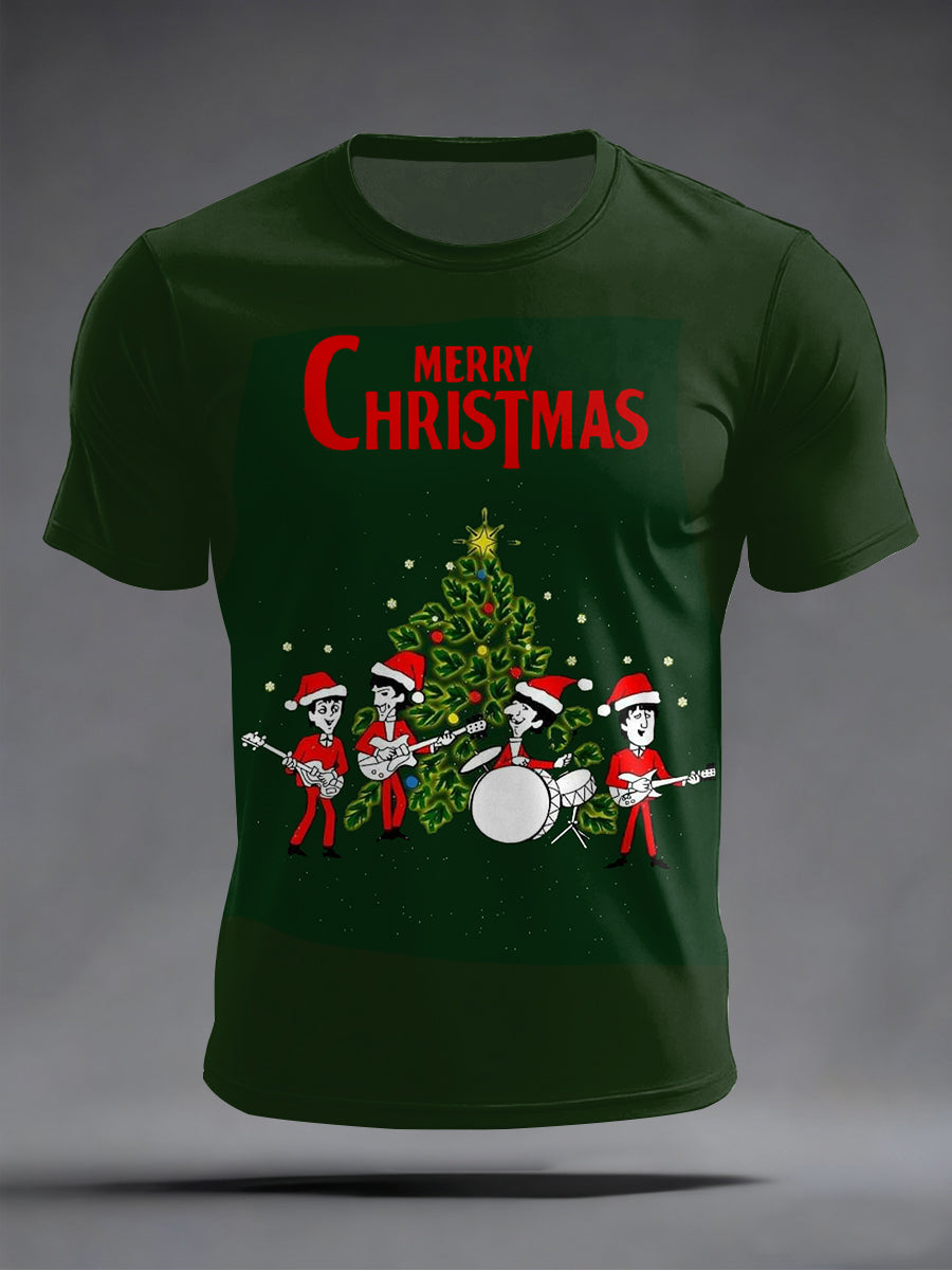 Herren Retro Classic Legendary Rock Band Frohe Weihnachten Print Geschenk für Fans Casual Tee