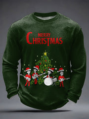 Herren Retro Klassische Legendäre Rock Band Frohe Weihnachten Print Geschenk für Fans Casual Waffel Langarm T-Shirt