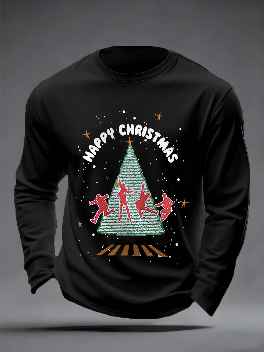Herren Frohe Weihnachten Retro Klassische Legendäre Rock Band Print Lässiges Langarm T-Shirt