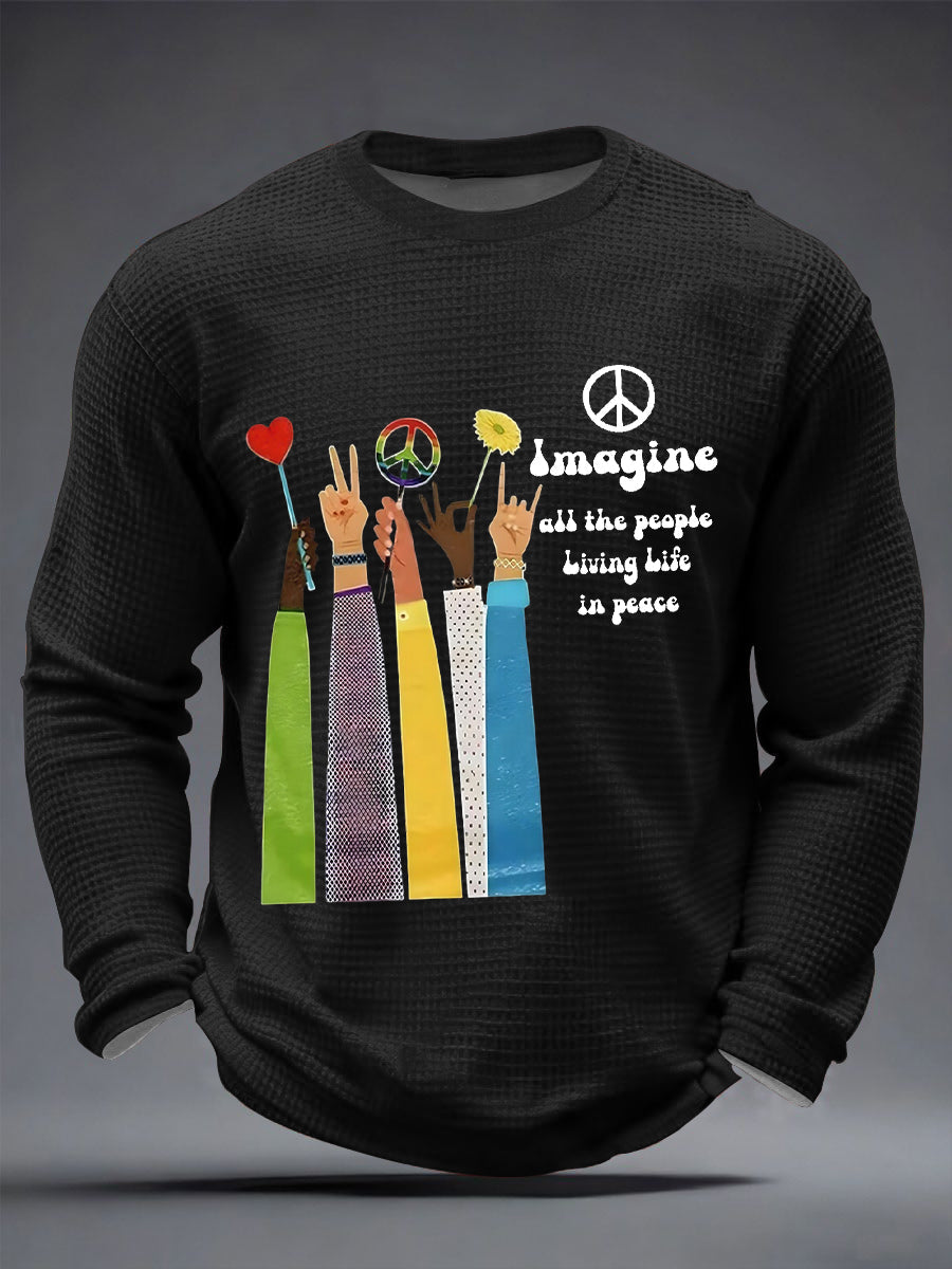 Herren Retro Classic Legendary Rock Band Print Geschenk für Fans Casual Waffel Langarm T-Shirt