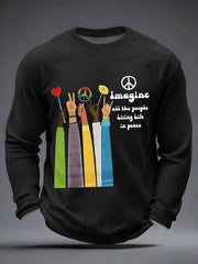 Herren Retro Classic Legendary Rock Band Print Geschenk für Fans Casual Waffel Langarm T-Shirt