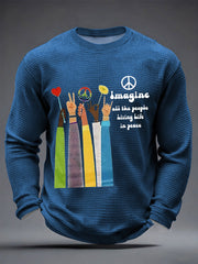 Herren Retro Classic Legendary Rock Band Print Geschenk für Fans Casual Waffel Langarm T-Shirt