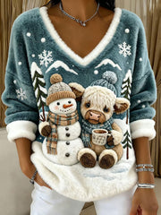 Frauen Highland Kuh Print Casual Top