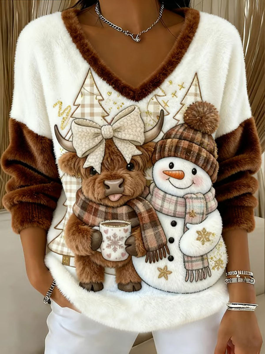 Frauen Highland Kuh Print Casual Top