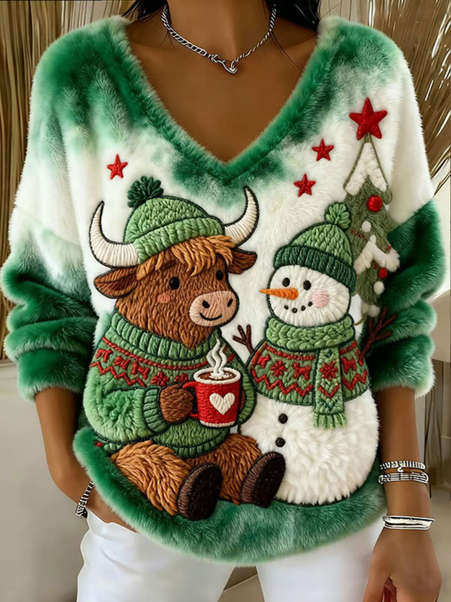 Frauen Highland Kuh Print Casual Top