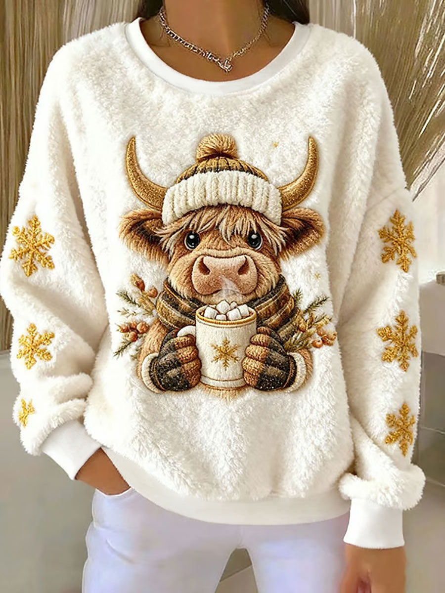 Frauen Highland Kuh Kunstdruck Casual Top