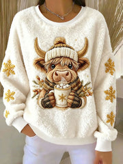 Frauen Highland Kuh Kunstdruck Casual Top