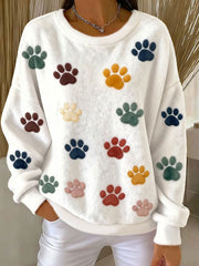 Damen Katzen-Pfote bedrucktes Flanell-Sweatshirt