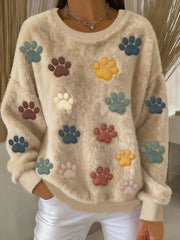Damen Katzen-Pfote bedrucktes Flanell-Sweatshirt