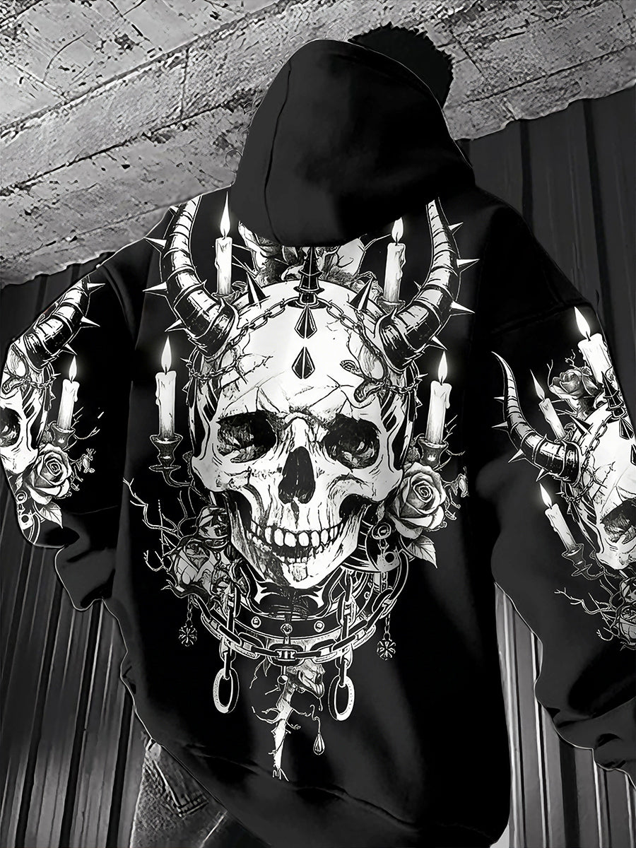 Herren Rock Band inspirierte übergroße Drop-Shoulder Hoodie mit Tasche