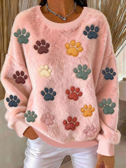 Damen Katzen-Pfote bedrucktes Flanell-Sweatshirt