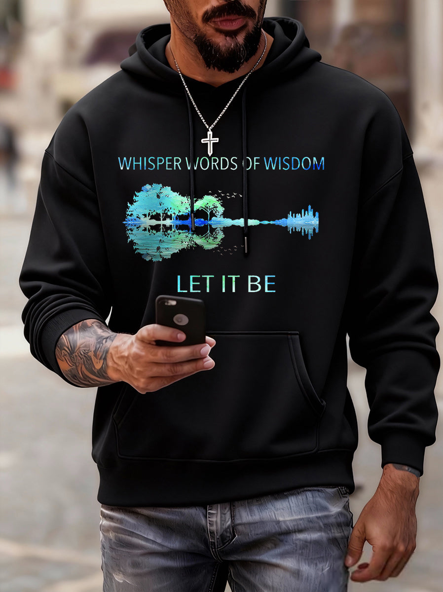 Herren Retro Whisper Worte der Weisheit Lassen Sie es Guitar Print Casual Hoodie sein