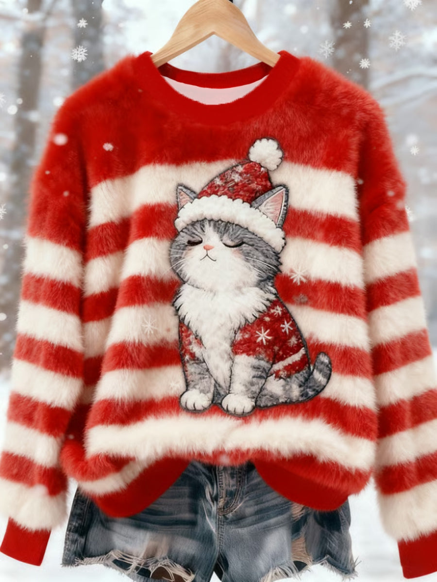Damen Weihnachten niedliche Katze Flanell Hoodie