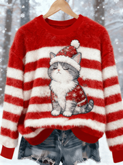 Damen Vintage Weihnachts katze bedrucktes Flanell-Sweatshirt