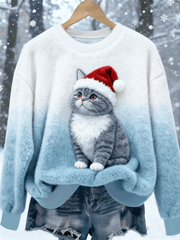 Damen Vintage Weihnachts katze bedrucktes Flanell-Sweatshirt