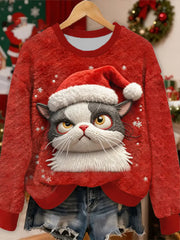 Damen niedliche Weihnachts katze Flanell Hoodie