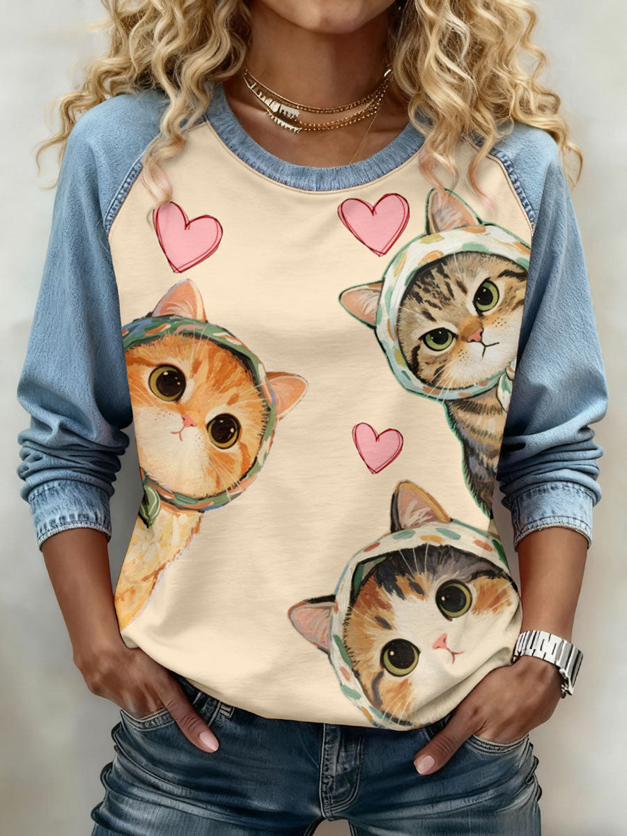 Damen-Katzen-Print-Sweatshirts