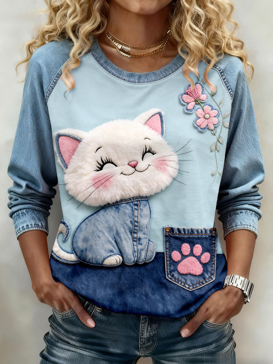 Damen-Katzen-Print-Sweatshirts