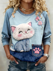 Damen-Katzen-Print-Sweatshirts