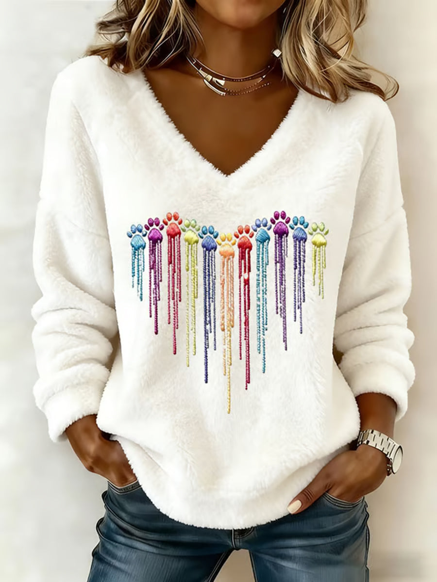 Frauen bunte Hunde Herz Pfote Flanell V-Ausschnitt Top